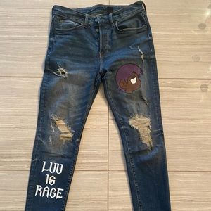 Hand distressed lil uzi themed jeans